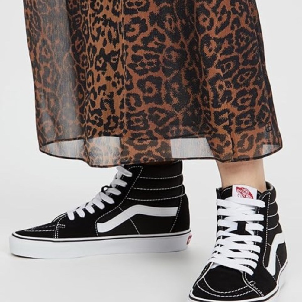 Vans SK8- Hi Black and White High-Tops with Red Logo